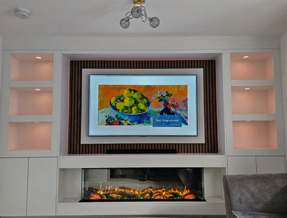 media wall with a fire